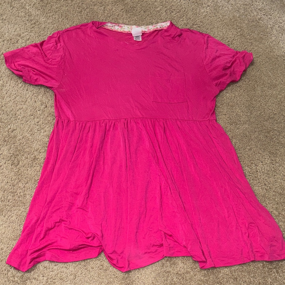 Bright Fuchsia Short Sleeve Babydoll Tunic Dress
